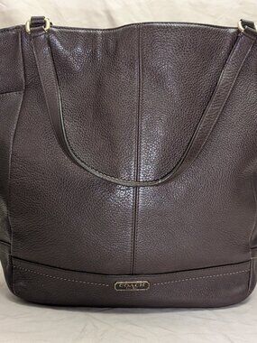 Coach Park Leather Carryall Tote – Mahogany Brown Pebbled Leather – Side Pockets